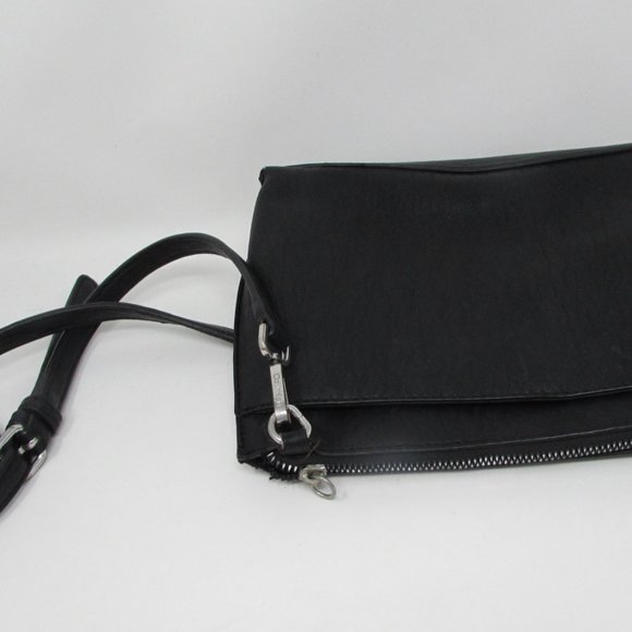 CALVIN KLEIN BLACK  STRESSED FAUX LEATHER SHOULDER / CROSSBODY BAG! - Picture 3 of 8